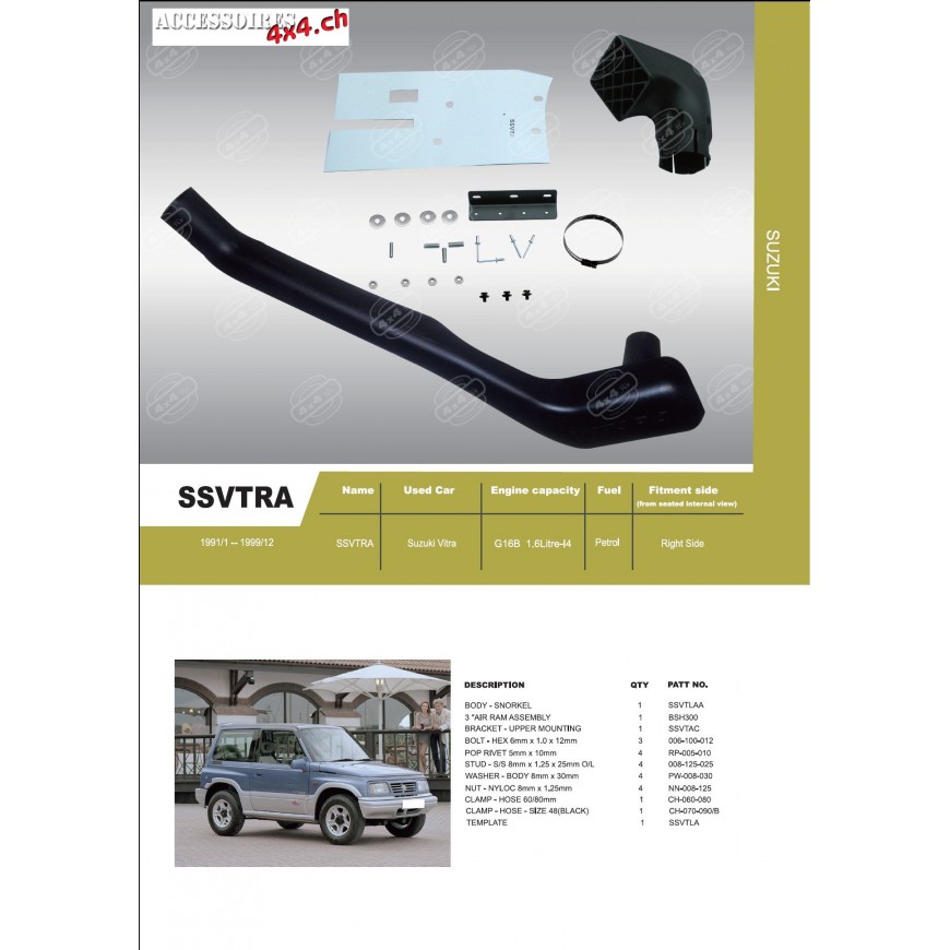 Snorkel pour Suzuki Grand Vitara 19992005 ACCESSOIRES4X4.CH