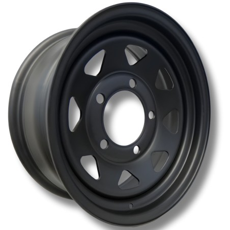 Dim.: 8 x 15 | P.C.D: 5 / 139.7 | Offset: -26 | CB: 110 | Modelo: Triangular | Color: negra mate