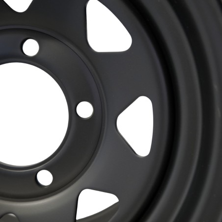 Dim.: 6 x 16 | P.C.D: 5 / 139.7 | Offset: 0 | CB: 110 | Modello: Triangular | Colore: nera opaca