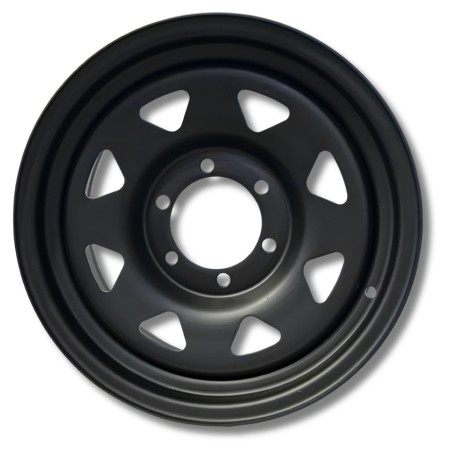 Dim.: 8 x 16 | P.C.D: 6 / 139.7 | E.T.: 25 | CB: 110 | Modèle: Triangular | Couleur: noire mate