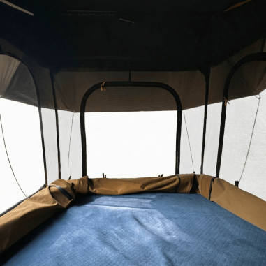 Tienda de techo para 2 personas con estructura rígida ultradelgada – Swisskings Taiga 13 cm con terraza y vista de 180°